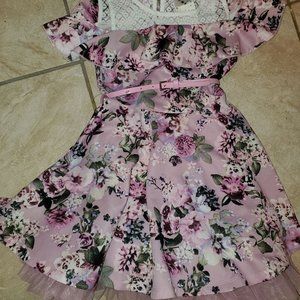 Girls Beutees Floral Dress With Belt Size 8 New Pink Flowers